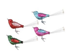 Mr Christmas Retro Glass Bird Ornaments Set 4 Clip On Vintage Inspired NIB